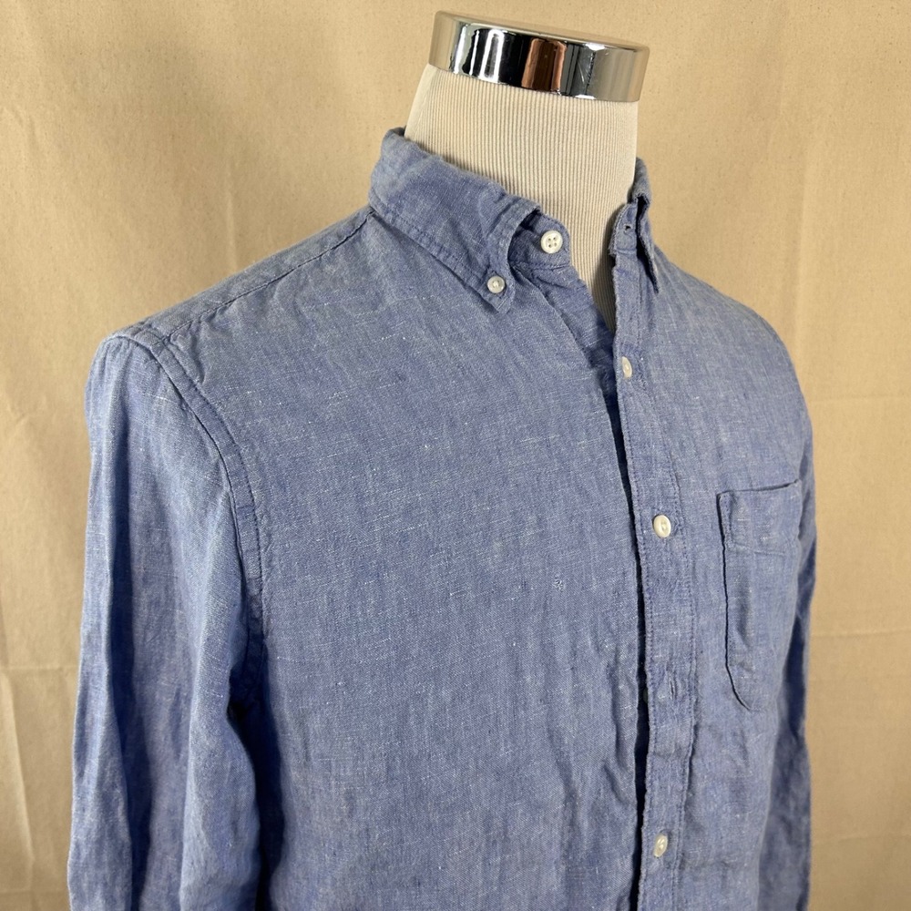 J.Crew Small Slim Fit Baird McNutt Irish Linen Shirt Blue Button Down Mens